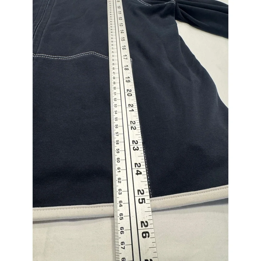 Liz Claiborne Liz & Co Zip Sweatshirt Contrast Stitch Pockets L Navy Blue Good